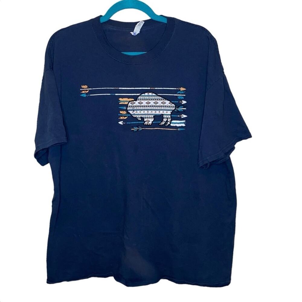 Oklahoma Tribal Buffalo Graphic Tee Navy Blue Unisex XL